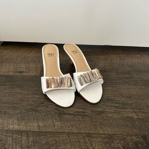 Impo Women's White Slide Sandals with Gold Accents Vintage